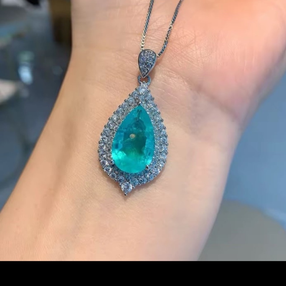 Gorgeous teardrop tourmaline 3Ct lab grown necklace-with swarovski elements #73